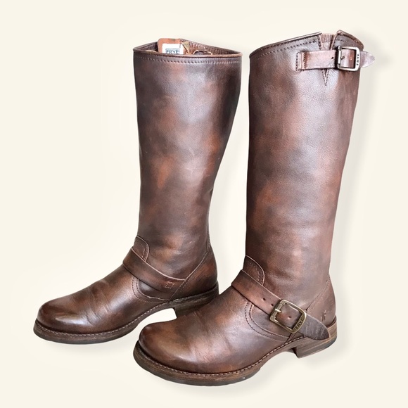 Frye Veronica Slouch Brown Leather Engineer Boots - Picture 10 of 16